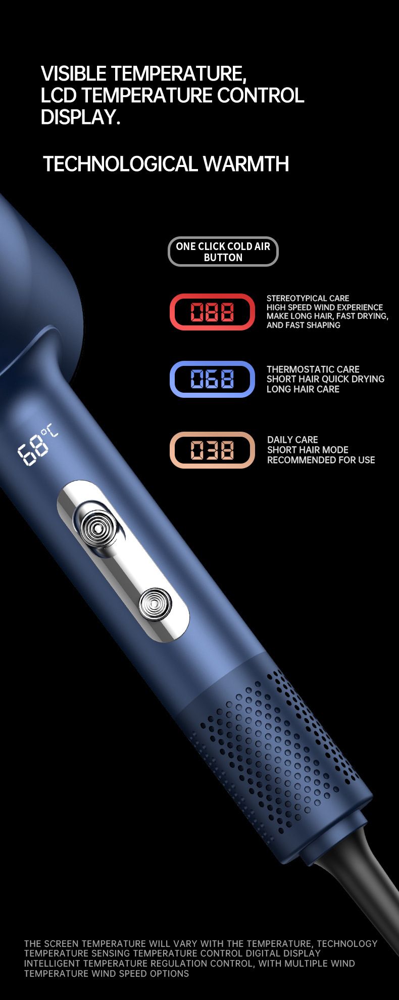 Intelligent display high-speed electric hair dryer high-power negative ion hair conditioner_voghion.com
