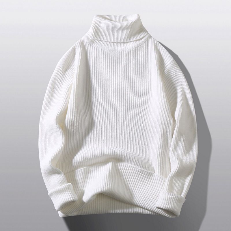 Men's Clothing Sweater Men's Turtleneck Autumn And Winter New Style Youth Sweater Loose Simple Solid Color Bottom Striped Sweater Men_voghion.com