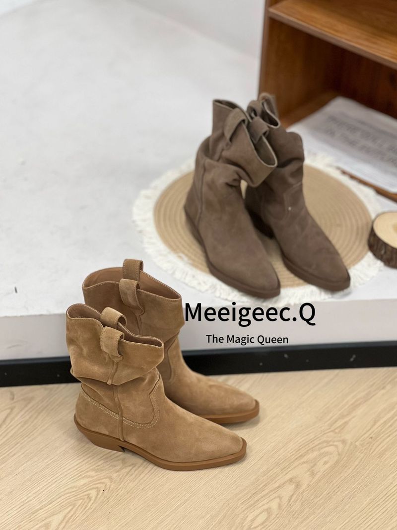 Cowhide Version~ Genuine Leather Martin Boots Slim Pointed Toe Thick Heel Short Boots For Women Autumn And Winter New Style_voghion.com