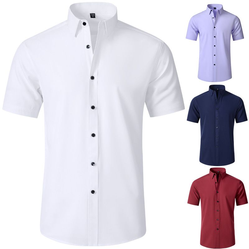 Camicia elasticizzata da uomo, maniche corte, non stirabile, vestibilità slim fit, taglia europea_voghion.com