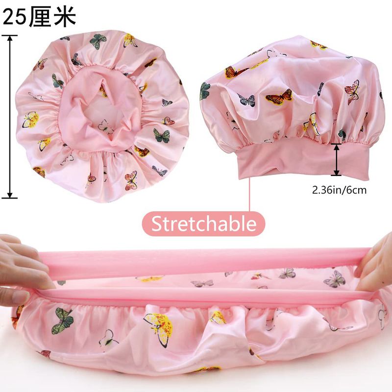 Cuffia da notte per bambini in seta con tesa larga e stampa a farfalla - Fascia elastica, morbida e traspirante per tutte le stagioni, protezione solare e cura dei capelli_voghion.com