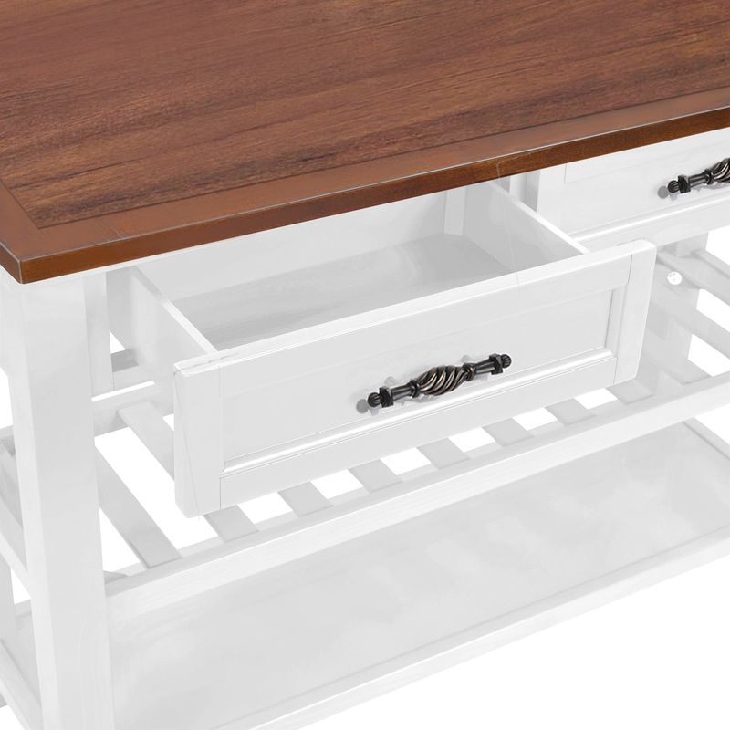 Retro Design Console Table With Two Open Shelves, Pine Solid Wood Frame And Legs For Living Room_voghion.com