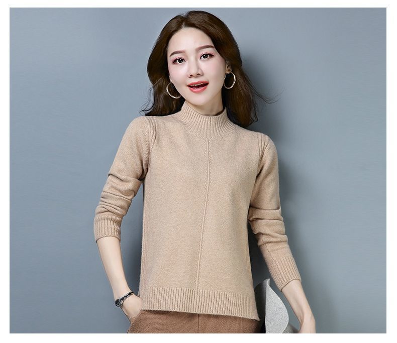 【 Cashmere Family 】 Half high neck short woolen base women's loose thick knit sweater, inner layer for autumn and winter_voghion.com