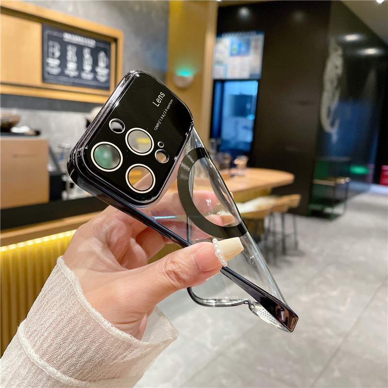 Voor iPhone 14 Pro Max Luxe Magsafe Magnetische Plating Frame Telefoon Case Voor iPhone 11 12 13 14 Plus X XR XS Lens Beschermhoes_voghion.com