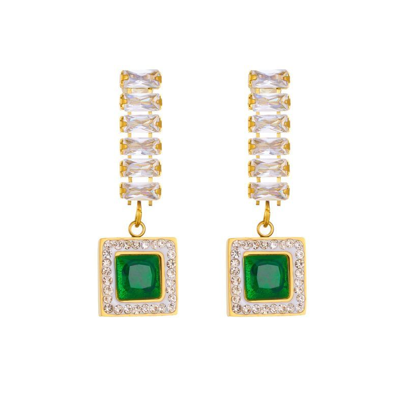 Fashionable Niche Light High-end Retro Dia Emerald Square Rhie Temperament Small Earrings_voghion.com