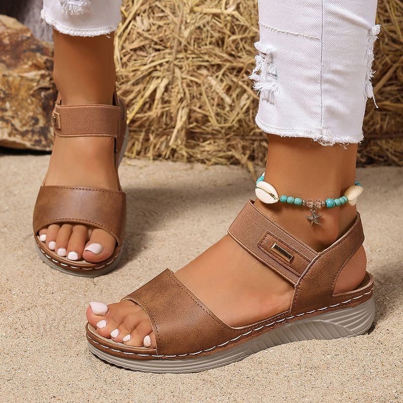 Sandali casual da donna di grandi dimensioni, stile sportivo, slip-on, comodi, con bocca di pesce._voghion.com