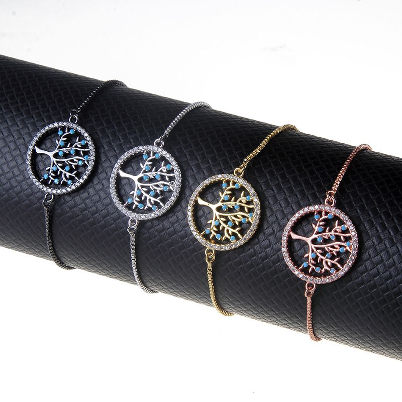 Hot Jewelry Bracelet Luxury Micro-inlaid Zircon Crystal Double Buckle Life Tree Handmade Bracelet_voghion.com
