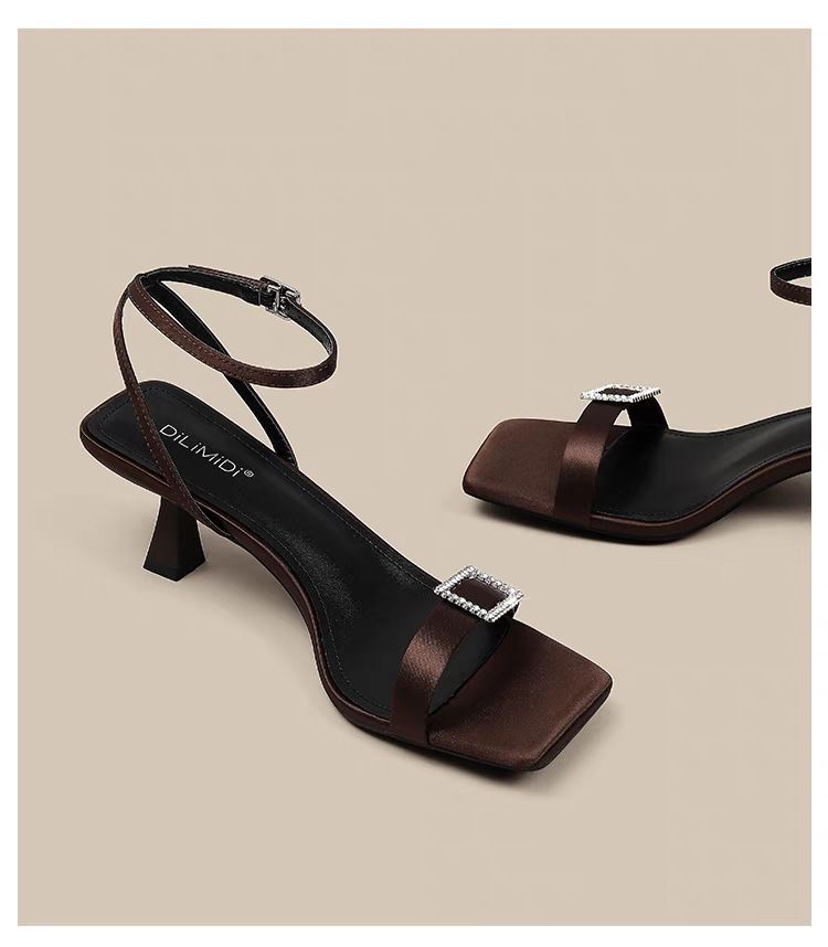 Water Diamond Strap With Skirt Sandals For Women In The Summer Of 2025, Elegant And Stylish, Square Headed, Open Toed,_voghion.com