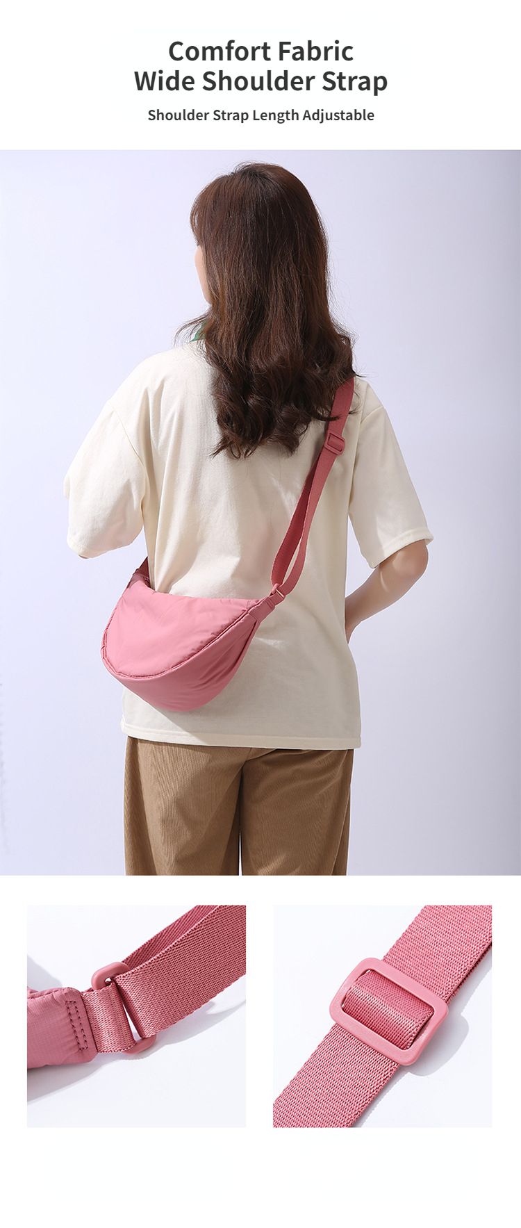 Borsa a tracolla portatile semplice da donna in nylon imbottito in tinta unita, borsa da viaggio_voghion.com