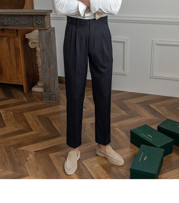 Herrenbekleidung Neue Frühlings- und Herbst-Britische Herren-Freizeithose zum Pendeln mit Anti-Falten-Neun-Punkt-Hose All Match Retro-Designer-Nischen-Trendhose_voghion.com