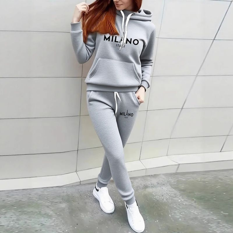 Women's Fleece-Lined Hooded Sweatshirt, Trendy Pullover With Printed Design, Cozy & Stylish For Fall/Winter (Black/Gray/Beige/Orange)_voghion.com