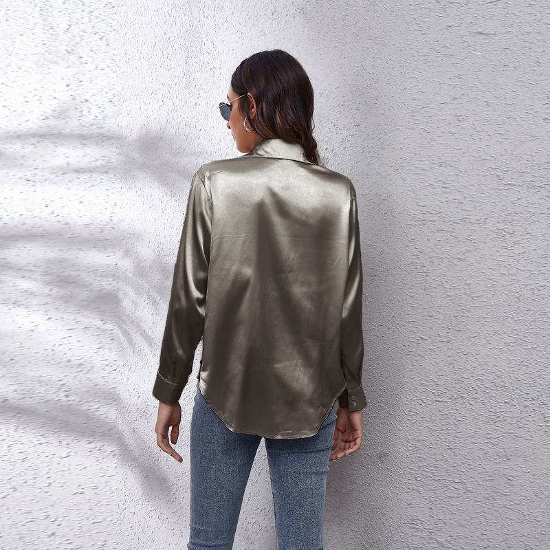 Women's clothing color D shirt satin silk imitation long sleeve shirt_voghion.com
