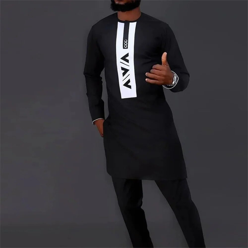 Man Sets Outfit Bruiloft Afrika Kralen Lange mouwen Top Broek Kaftan Traditionele kleding Costoumes Etnische Casual Heren_voghion.com