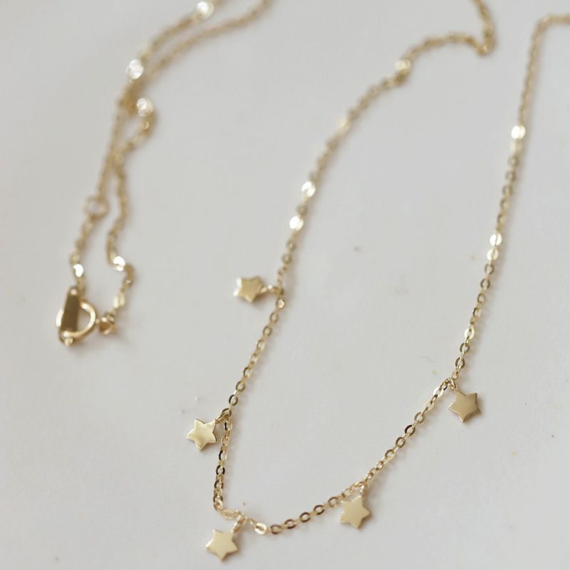 WOOZU Sterling Sier Korean Glossy Cute Small Star Clavicle Necklaces For Women French Wedding Plated 14k Gold Jewelry_voghion.com
