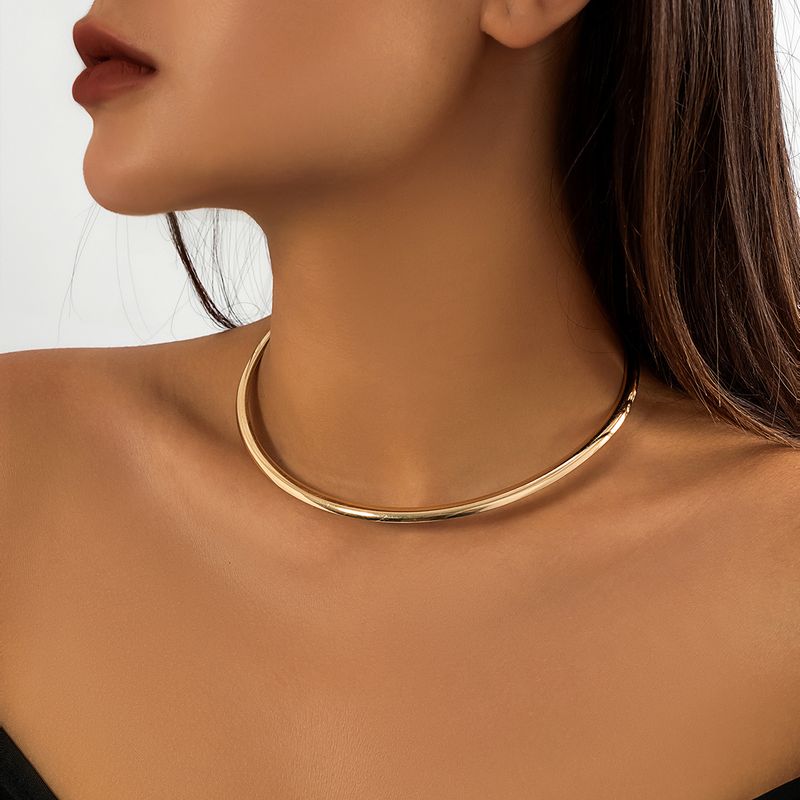 Hot Sales IngeSight.Z Punk Smooth Metal Round Torques Choker for Women Simple Gold Color Collar Necklace Party Jewelry Gift_voghion.com