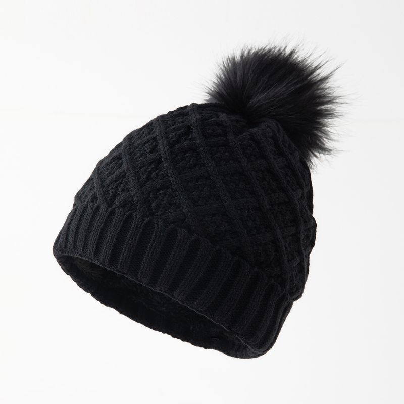 Berretto lavorato a maglia con pompon - Cappello invernale foderato in pile spesso, antivento e caldo, motivo a rombi a punto croce, berretto unisex morbido per il freddo_voghion.com