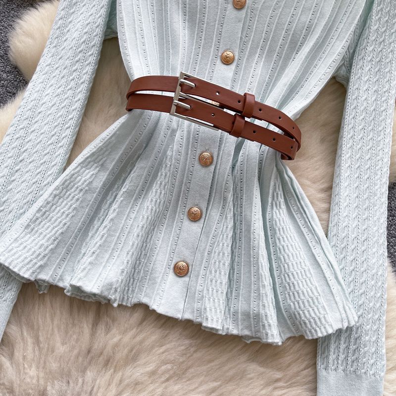 Retro-Stil Langarmpullover im britischen Stil für Damen, Herbstgürtel, schlankmachendes schlichtes Design, leicht, reife Schwester, Top-Trend_voghion.com