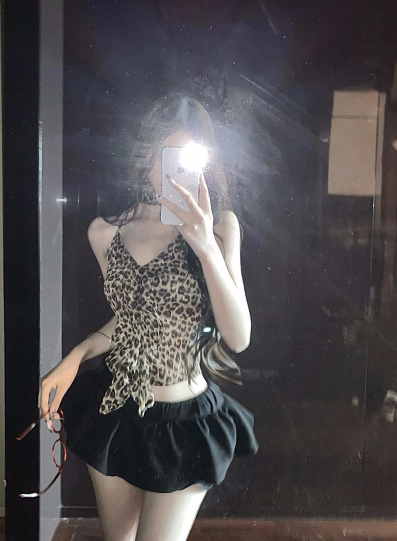 Débardeur d'été à imprimé léopard pour femme, dos nu, moulant, court, sexy, à l'intérieur et à l'extérieur, Spice Girl_voghion.com