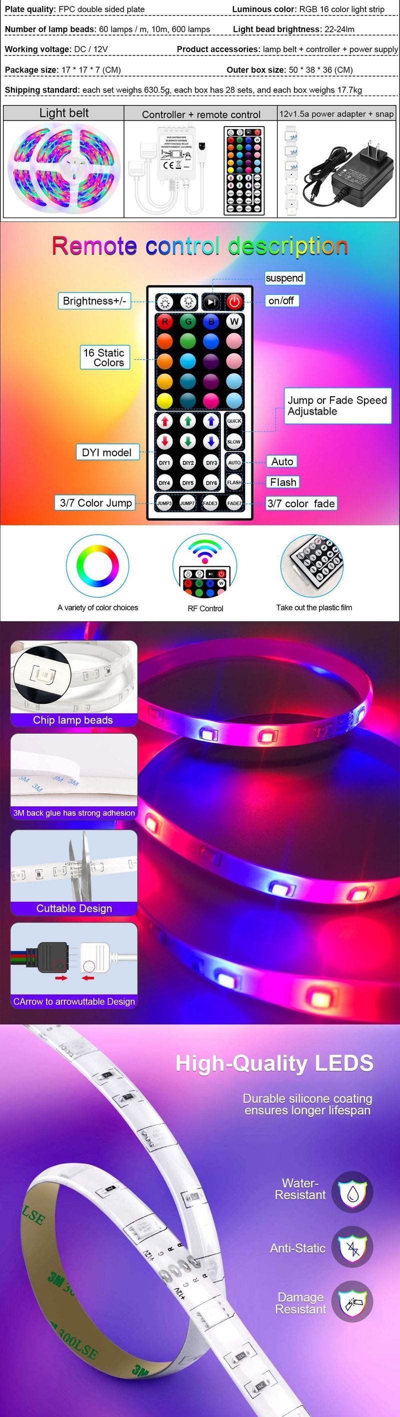 Led Bluetooth Olmayan Işık Şeridi 2835 Işık Şeridi Seti RGB Renkli Neon Işık Şeridi 10M300 Işıklar_voghion.com