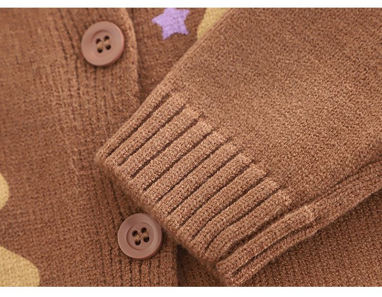 Strickcardigan- und Jogginghosen-Set für Mädchen – Pullover mit Teddybär- und Spitzenbesatz + Hose mit geradem Bein, 3–8 Jahre (100–140 cm), Zartes Khaki/Lavendel_voghion.com