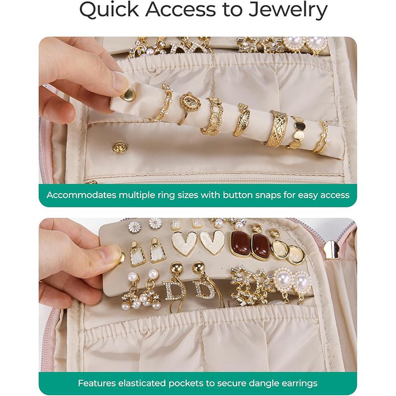 Elegant Nylon Jewelry Organizer Pouch - Soft Travel Jewelry Storage Box With Earring Holder For Necklaces, Rings & Accessories_voghion.com