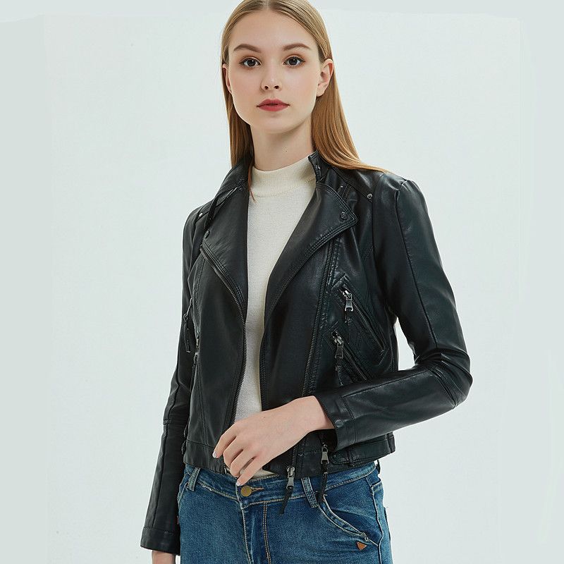 2023 Spring And Autumn Women's Jacket PU Leather Motorcycle Short Slim Fit Coat_voghion.com