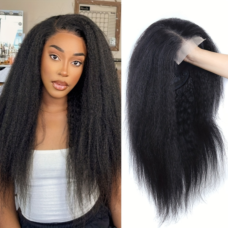 Peluca de encaje rizado KST de cabello humano de 18-30 pulgadas de largo, fiebre Yaki rizada recta para mujer, encaje frontal 13*4 adecuado para el uso diario de las mujeres_voghion.com