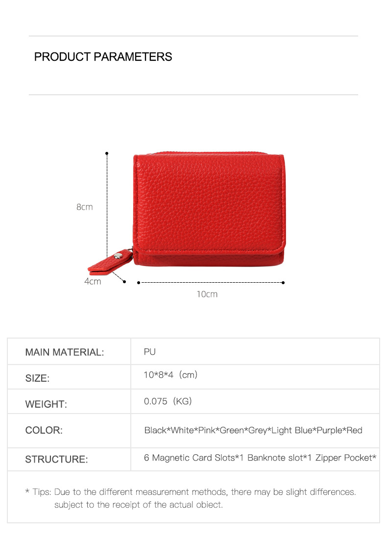 Tarjetero de PU para mujer, pequeño, de gran capacidad, con diseño de lichi, sencillo_voghion.com