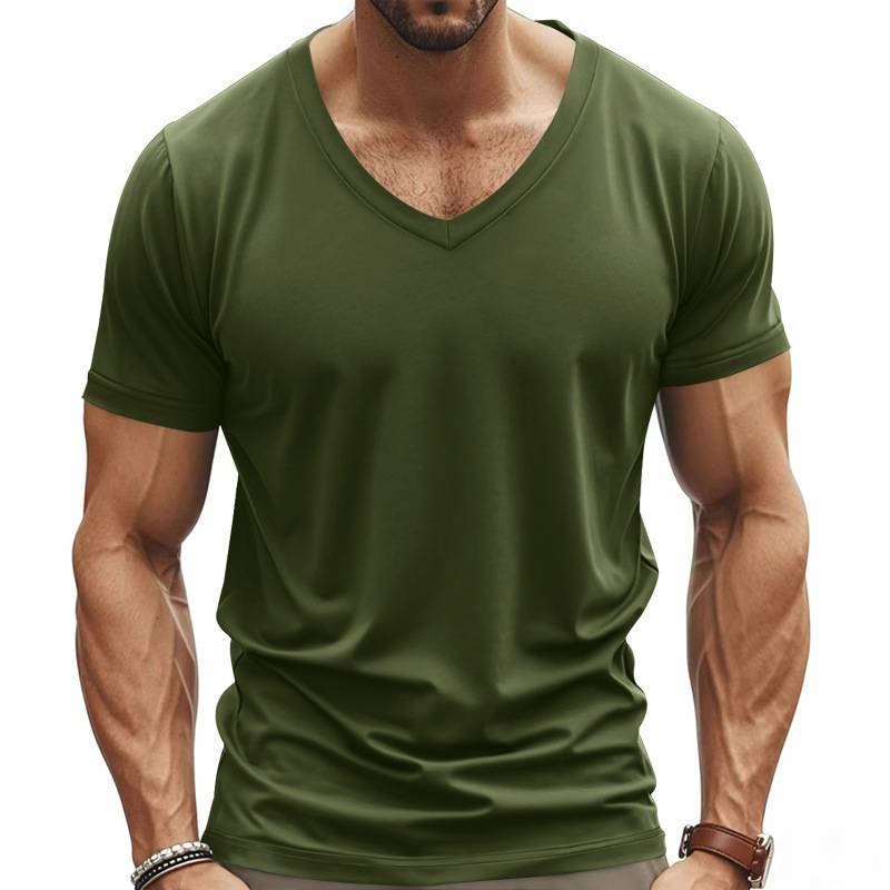 Trendiges, schnelltrocknendes, atmungsaktives, lässiges, sportliches und individuelles T-Shirt mit V-Ausschnitt für Herren im Frühling und Sommer_voghion.com