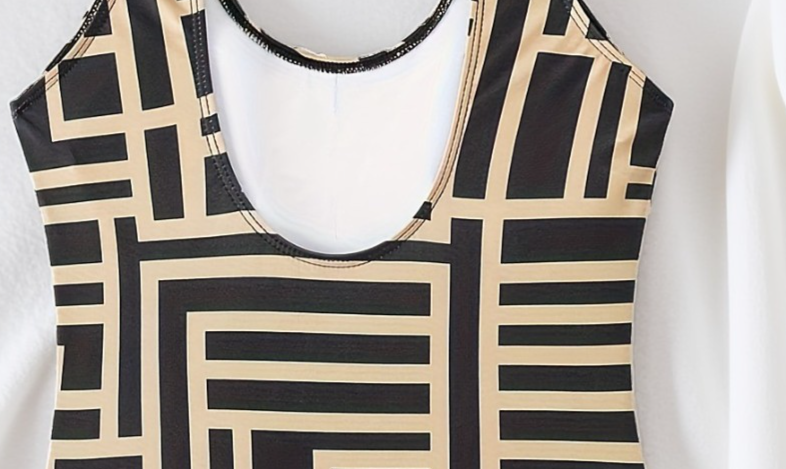 Damenbekleidung Bedruckter Badeanzug Bauchbedeckender Dreieck-Strand-Bikini-Badeanzug_voghion.com