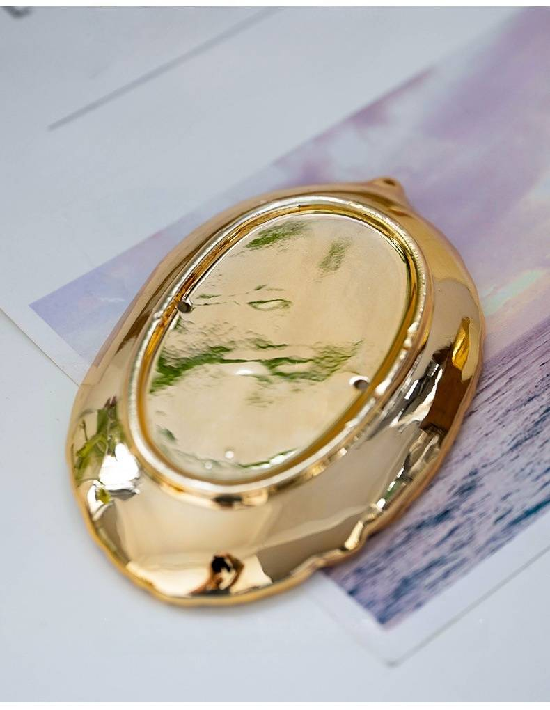 Nordisches Schmucktablett aus Keramik mit goldenem Blattdesign – eleganter Ring- und Halsketten-Organizer für Schminktisch, Eingangsbereich (weiß, 20,3 cm)_voghion.com