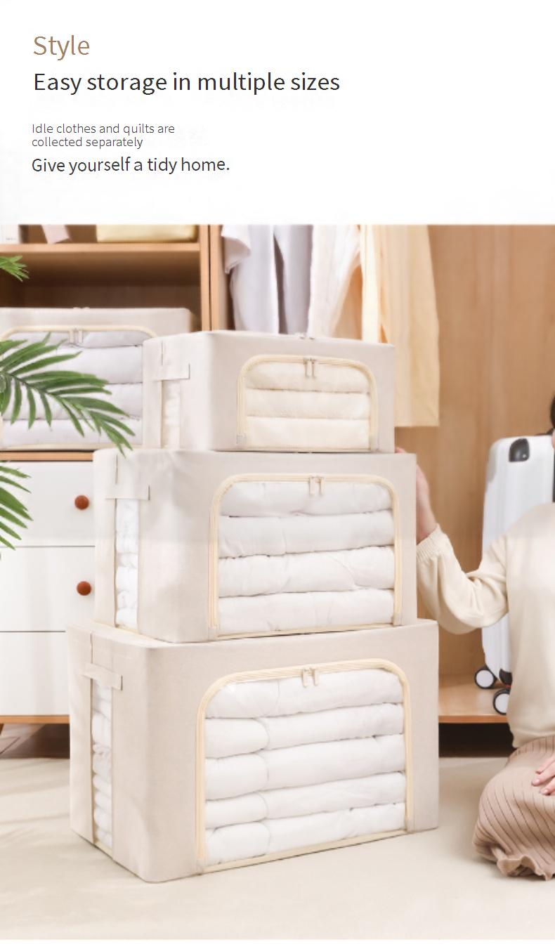 Große Aufbewahrungsbox für Kleidung, Stoffartefakt, faltbare Aufbewahrungsbox für den Haushalt, Aufbewahrungsbox mit Stahlrahmen_voghion.com