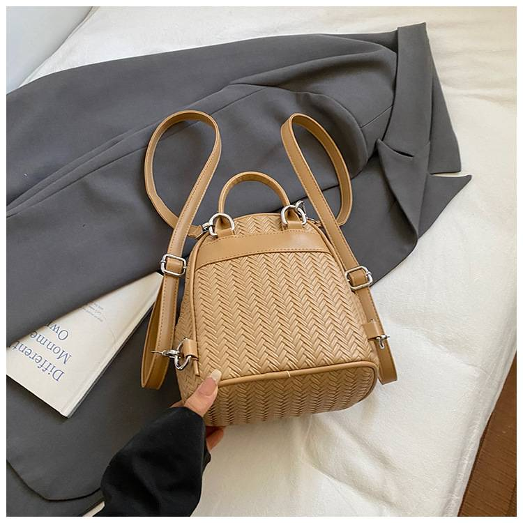 Casual Personalized Backpack With Woven Pattern And Double Zippers, Handbag With Dual Shoulder Straps_voghion.com