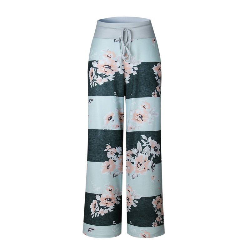 Plus Size Floral Print High Rise Drawstring Long Pants, Women's Plus Slight Stretch Loose Casual Pants_voghion.com