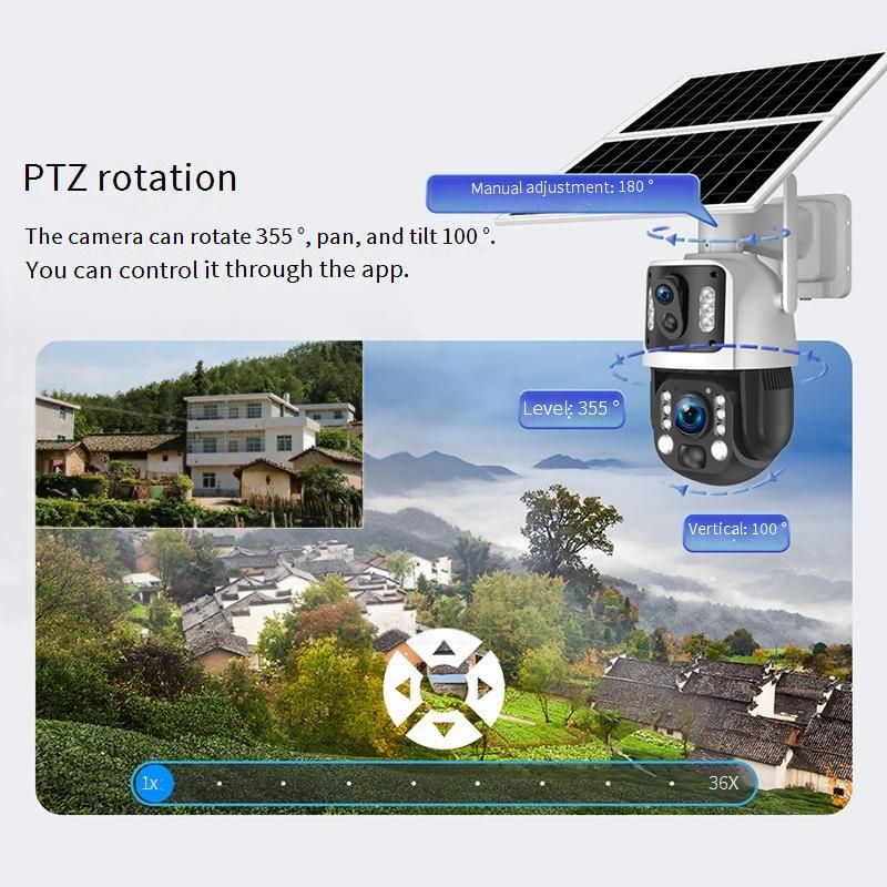 Caméra de sécurité solaire extérieure 6 MP, zoom 99X, Wi-Fi/4G, version UE, vision nocturne, étanchéité IP66, stockage sur carte TF, caméra de surveillance à énergie solaire._voghion.com