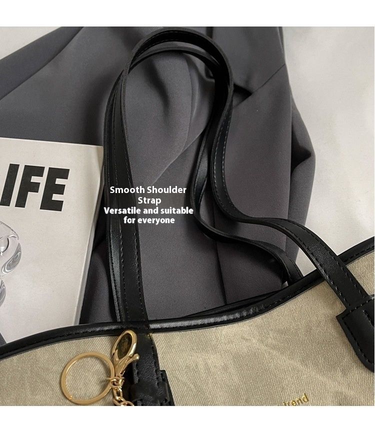 Trendy Oversized Tote Bag For Women - PU Leather Shoulder Bag With Gold Foil Print, Spacious XL College Book Bag For Daily Commute & Casual Outings_voghion.com