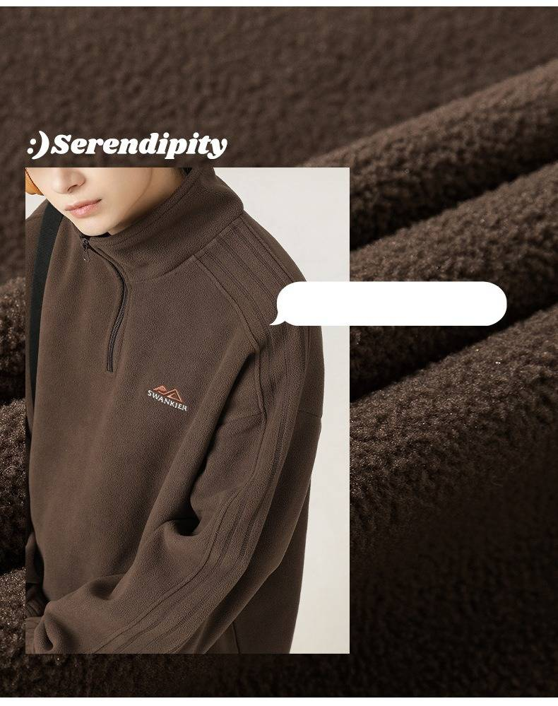 Men's Half-Zip Stand Collar Heavyweight Fleece Sweatshirt With Letter Embroidery, Thickened Casual Pullover For Spring_voghion.com