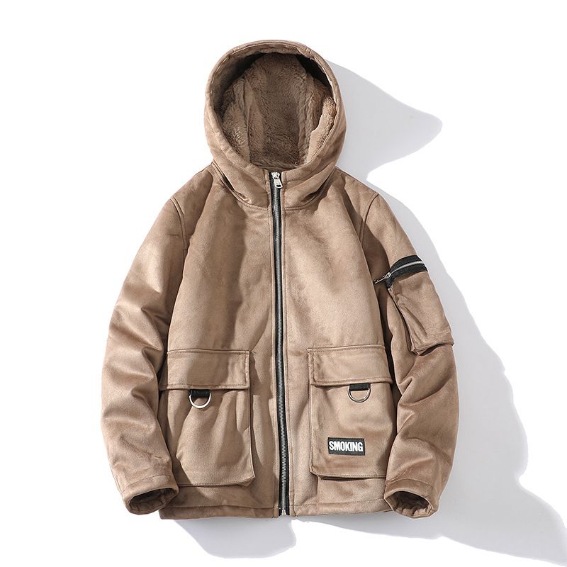 Giacca invernale con cappuccio da uomo, foderata in pelliccia sintetica, pile pesante (grigio pietra, M-5XL)_voghion.com