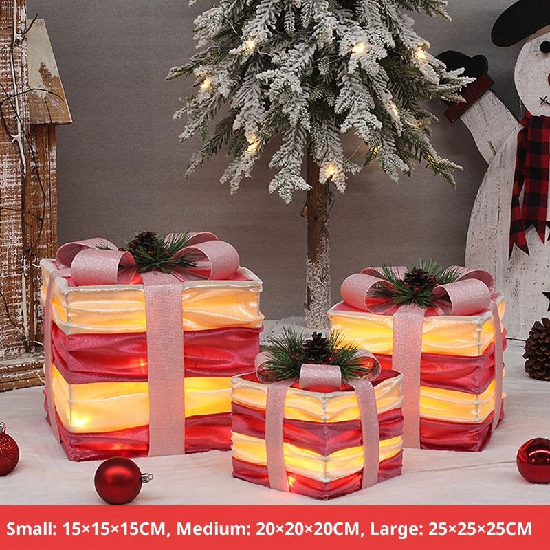 Ensemble de 3 décorations de Noël en tissu avec lumières LED - Décoration de Noël élégante de style européen pour sapin, fenêtre et table_voghion.com