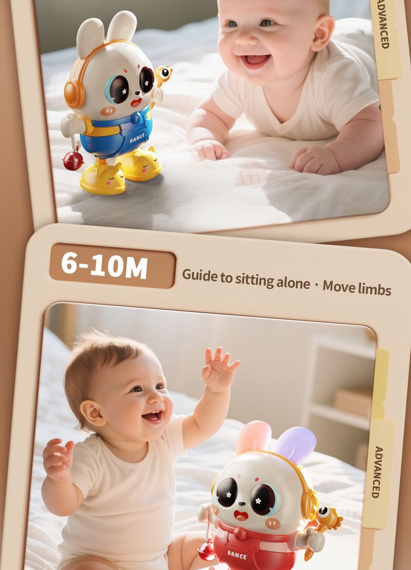 2025 Giocattoli Montessori per bambini, carini, cantanti e danzanti, a forma di coniglio elettrico, per neonati da 0 a 3 anni, giocattoli educativi per gattonare_voghion.com