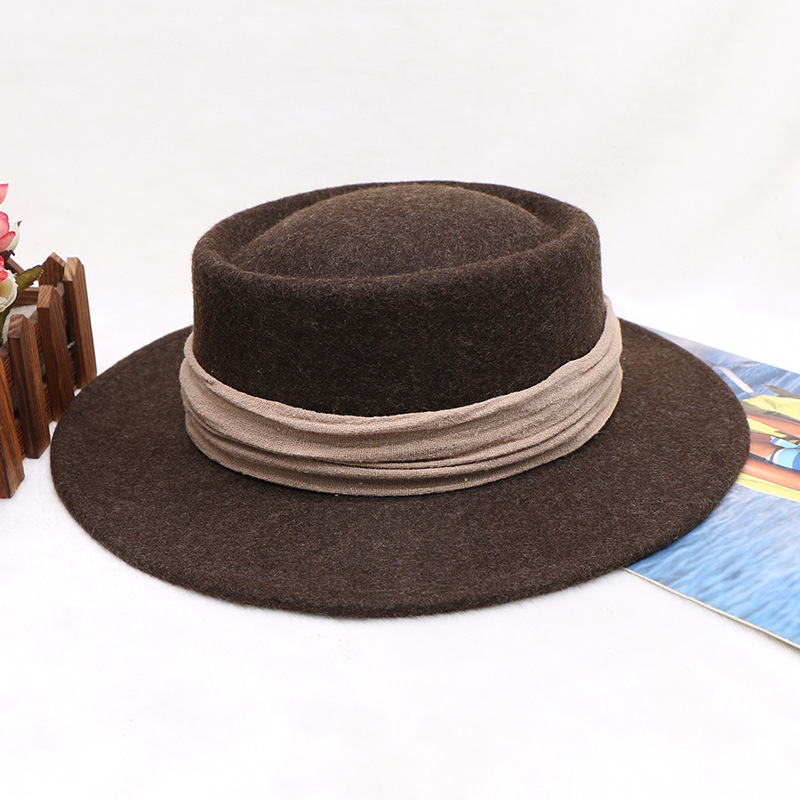 Hutt Damen Hierscht a Wanter Woll Platten Top Ring Zylinder Briteschen Retro Breetrand Woll Wäissen Jazz Hutt_voghion.com