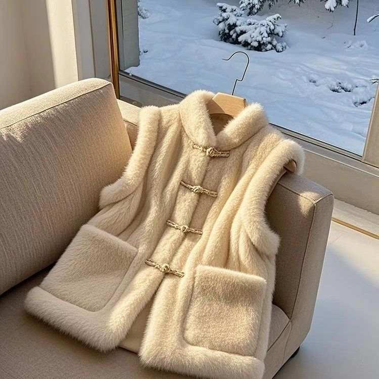 Chaleco de algodón estilo nacional, cálido, de lana de cordero beige, estilo chino, talla pequeña, ideal para invierno 2025._voghion.com