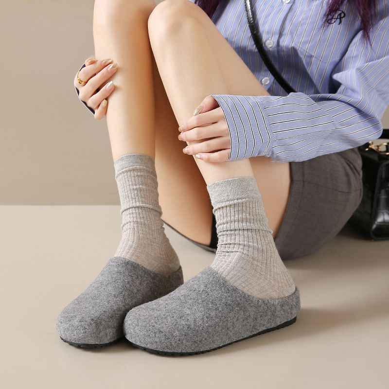 Frauen Mary Jane Bircon Halb Hausschuhe Flache Unterseite Peplum Einzelnen Fuß Loafers Weibliche_voghion.com