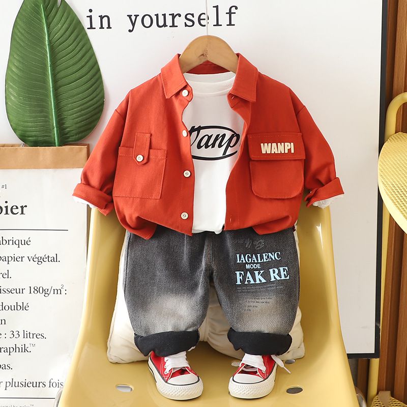 Completo in cotone da 3 pezzi per bambini piccoli: giacca classica primaverile/autunnale + pantaloni + gilet (rosso/marrone/blu navy, 80-120 cm)_voghion.com
