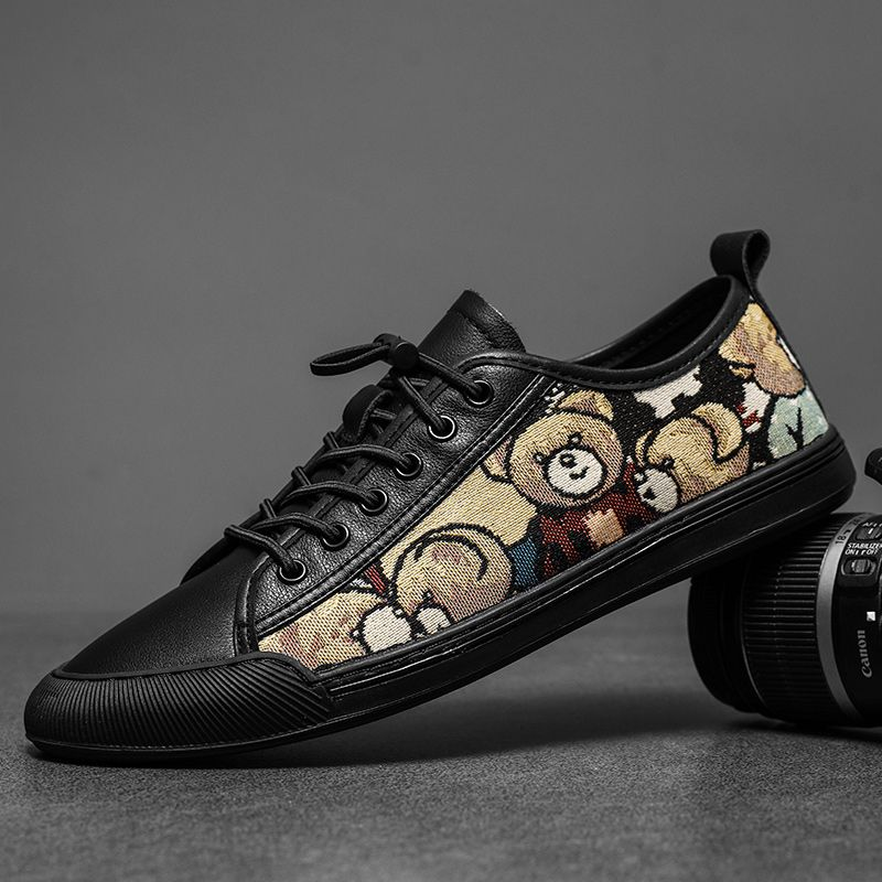 Nova tendência versátil baixo top board estudante sola macia couro genuíno preto sapatos casuais_voghion.com