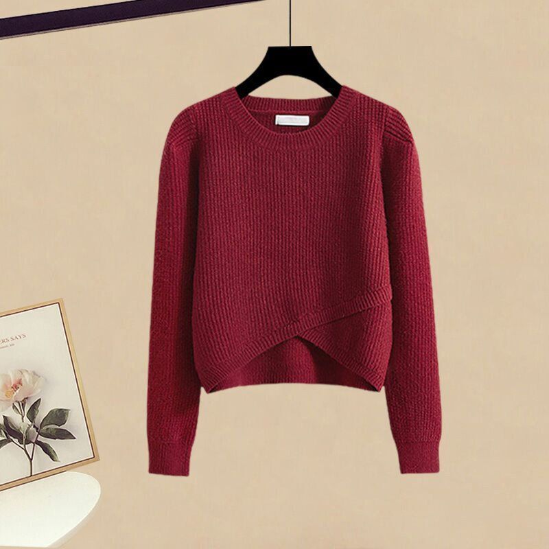 Conjunto de suéter de malha e calça jeans flare feminino para outono e inverno - corte justo, confortável e estiloso (várias opções de cores)_voghion.com