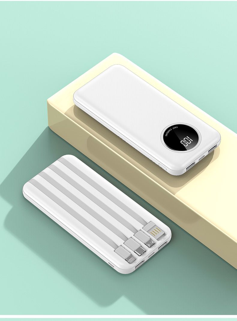 Power Bank ultra sottile da 20000 mAh con 4 cavi integrati | Batteria portatile a ricarica rapida per iPhone, Android, Samsung | Caricabatterie da viaggio ad alta capacità_voghion.com