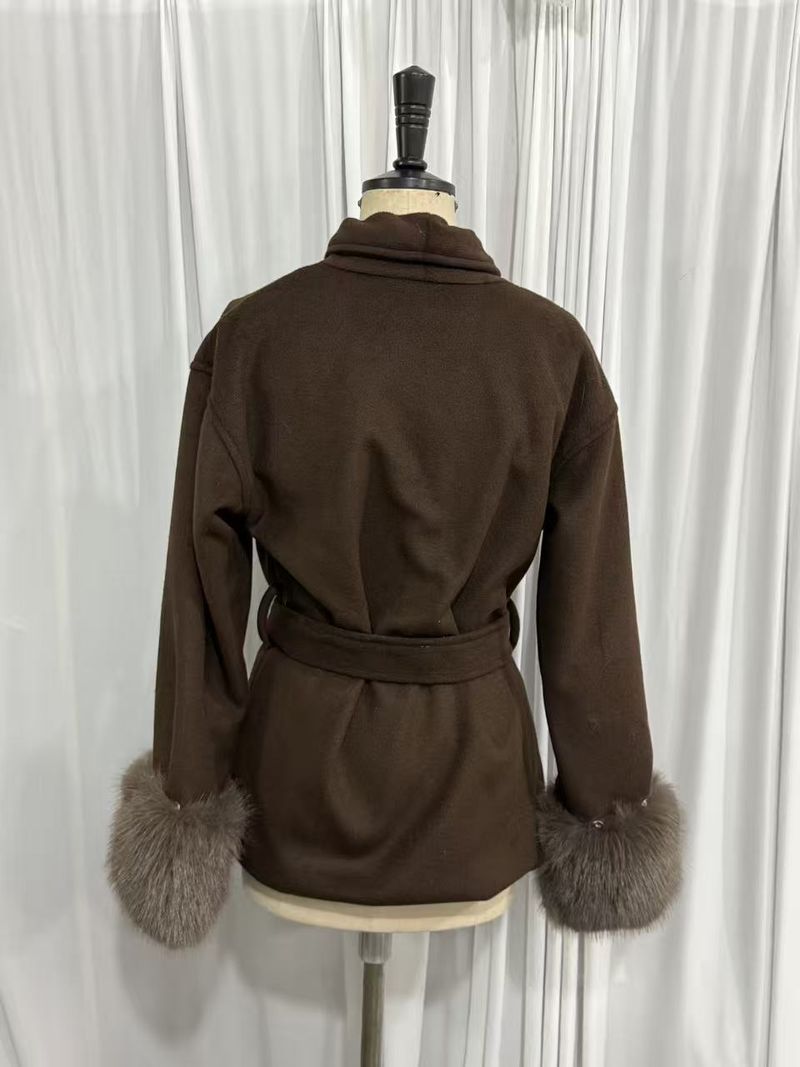 Trenchcoat aus Wollmischung – Langer Damenmantel mit übergroßem Revers und Gürteldetail für elegante und lässige Kleidung_voghion.com