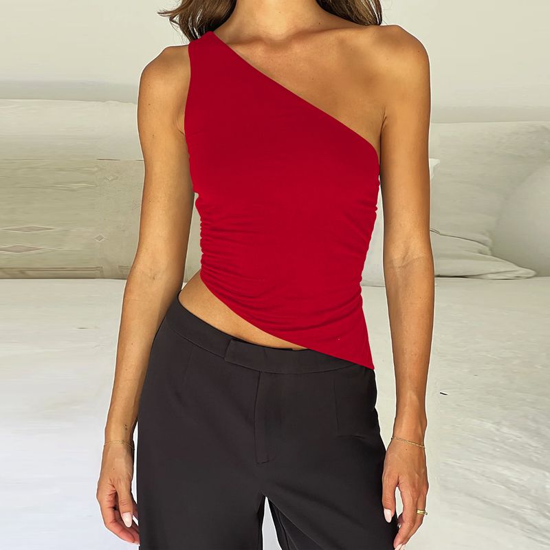 Abbigliamento estivo da donna, top con bretelle monospalla sexy, vendita calda, top corti con lacci e spalle oblique_voghion.com