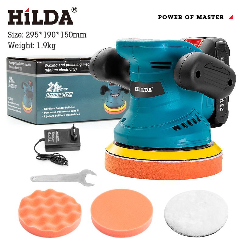Polisseuse sans fil HILDA pour voitures et marbre - 3 vitesses réglables, patin de 125 mm, 2 800 tr/min, batterie au lithium (5 modèles disponibles)_voghion.com